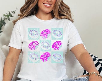 Donut Checkerboard Graphic Tee, Kawaii Foodie Shirt