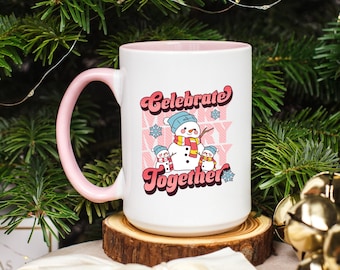 Celebrate Together Christmas Snowman Mug | Cozy Winter Holiday Coffee Cup | Merry Mug