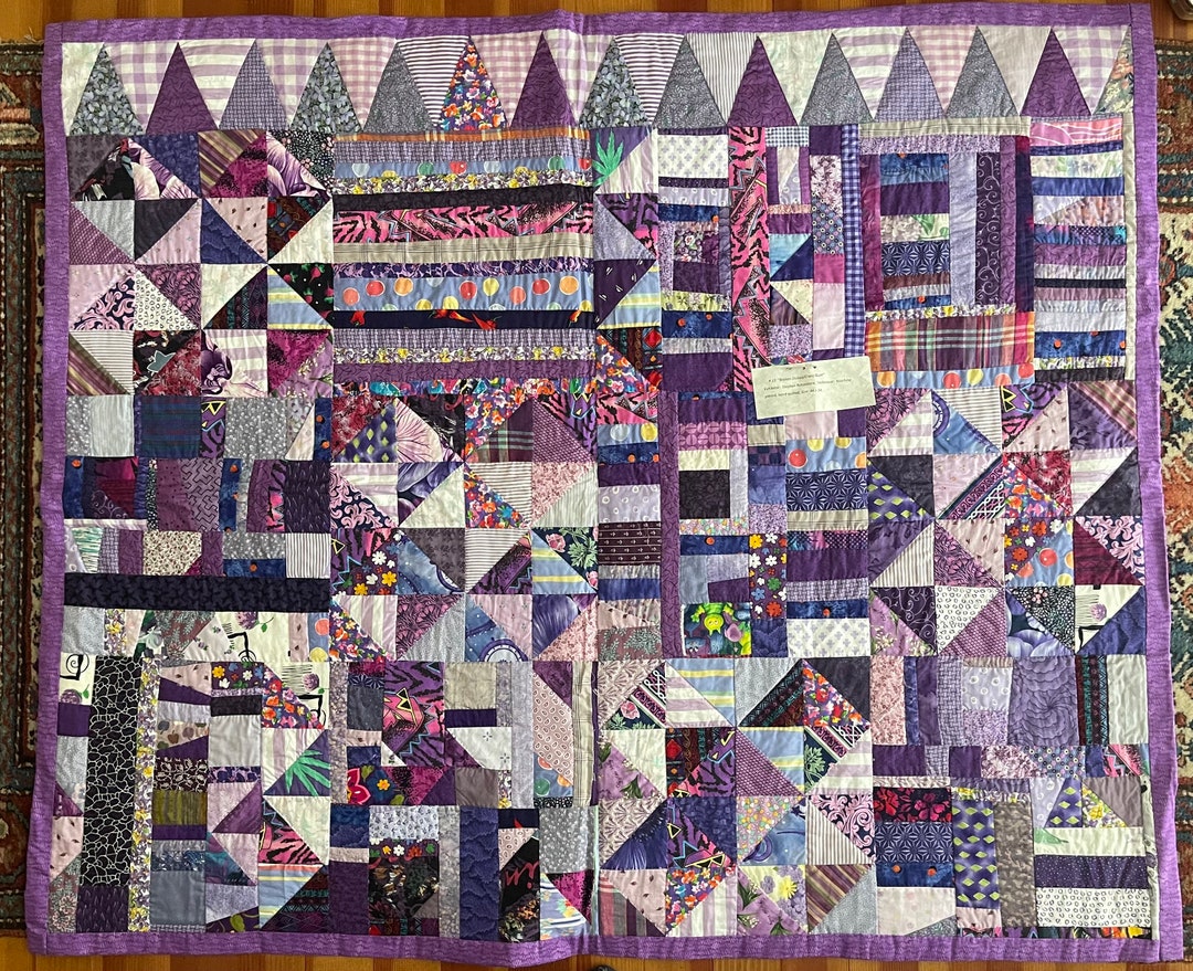 Purple Lavender & White Crazy Scrap Quilt Wall Hanging Baby Quilt