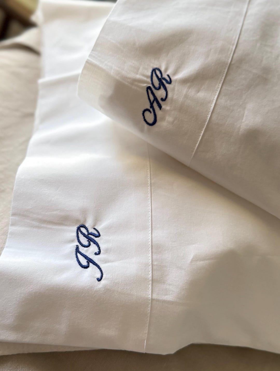 Embroidered Monogram Pillowcase, Personalized Cotton Bedding, Wedding Gift