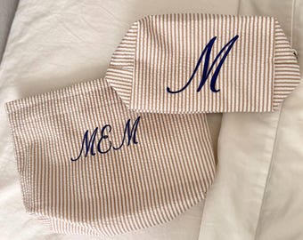 Personalized Embroidered Monogram Stripe Makeup/Toiletry Bag Set