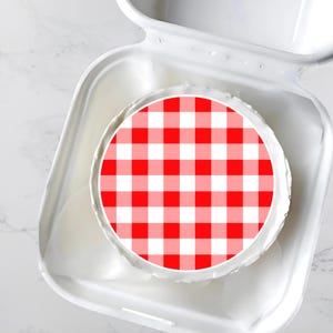 Red Gingham Plaid Pattern Cake, Cupcake, Treat Topper: Edible Icing Image