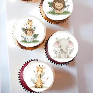 Safari Animal Edible Cupcake Toppers – Jungle Baby Shower Decorations – Lion Giraffe Elephant Treat Edible Toppers Sugar Paper for Birthday