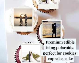 Custom Polaroid Edible Icing Cupcake Toppers, Birthday, Anniversary