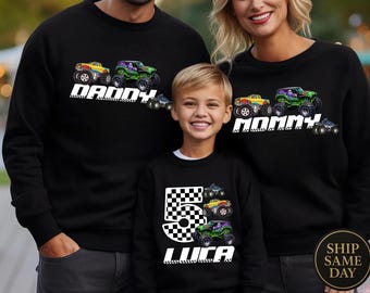 Personalized Monster Truck Birthday Sweatshirt - Custom Race Car Tee,Kids Sweatshirt,Youth Hoodie