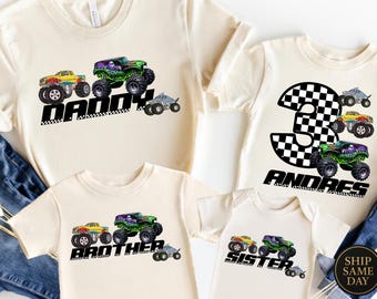 T-shirt d'anniversaire Monster Truck personnalisé - T-shirt de voiture de course personnalisé
