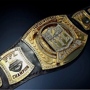 Fantasy Football Championship Belt - Golden Colour FFL ChampionTrophy With Crystals ,championship belts, wwe spinner belt, wwe title belt .