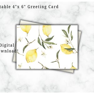 Cartão de felicitações em branco para impressão, cartão de felicitações, download digital de cartão em branco, cartão elegante, cartão de limão para impressão, cartão de agradecimento