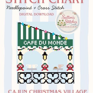 Christmas Needlepoint Chart - Cafe du Monde New Orleans - Cajun Christmas Village