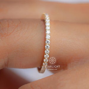 1.5mm Round Cut Lab Grown Diamond Wedding Band, Full Eternity Band, Lab Created Diamond Band, Pave Diamond Band, Yellow Gold Diamond Band