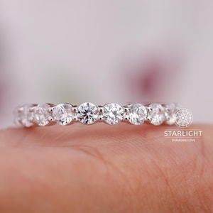 2.5mm Round Cut Lab Grown Diamond Wedding Band, 14k Solid Gold White Gold Diamond Band, Shared Prong Band, Full Eternity Band, Diamond Band