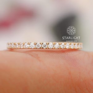 In het lab gekweekte diamanten trouwring, 1,5 mm halve eeuwigheid diamanten band, 10k/14k massief gouden geelgouden band, effenen set diamanten ring, stapelbare band