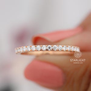 1.5mm Pave Moissanite Diamond Wedding Band, Solid Gold Diamond Band, 3/4 Eternity Diamond Band, Round Matching Diamond Ring, Stackable Ring