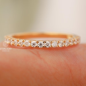 Lab Grown Diamond Wedding Band, 1.7mm Half Eternity Diamond Band, Matching Diamond Ring, Solid Yellow Gold Stackable Diamond Wedding Band