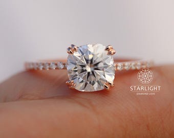 Cushion Cut Lab Grown Diamond Engagement Ring, 0.50 CT to 5.0 CT Diamond Ring, Solid Rose Gold Promise Ring, Double Prong Ring, Wedding Gift