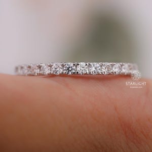 Lab Grown Diamond Wedding Band, 2mm Half Eternity Diamond Band, Womens Pave Half Eternity Wedding Ring, Solid White Gold Band For Women