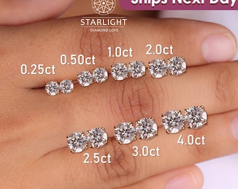1-6 Ct Lab Grown Diamond Martini Earrings, 14K Solid Gold Diamond Stud