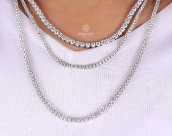 2mm - 6mm Lab Grown Diamond Tennis Necklace, 16 - 24 Inches Diamond Necklace, 14k Gold Lab Grown Diamond Necklace, Perfect Gift For Unisex