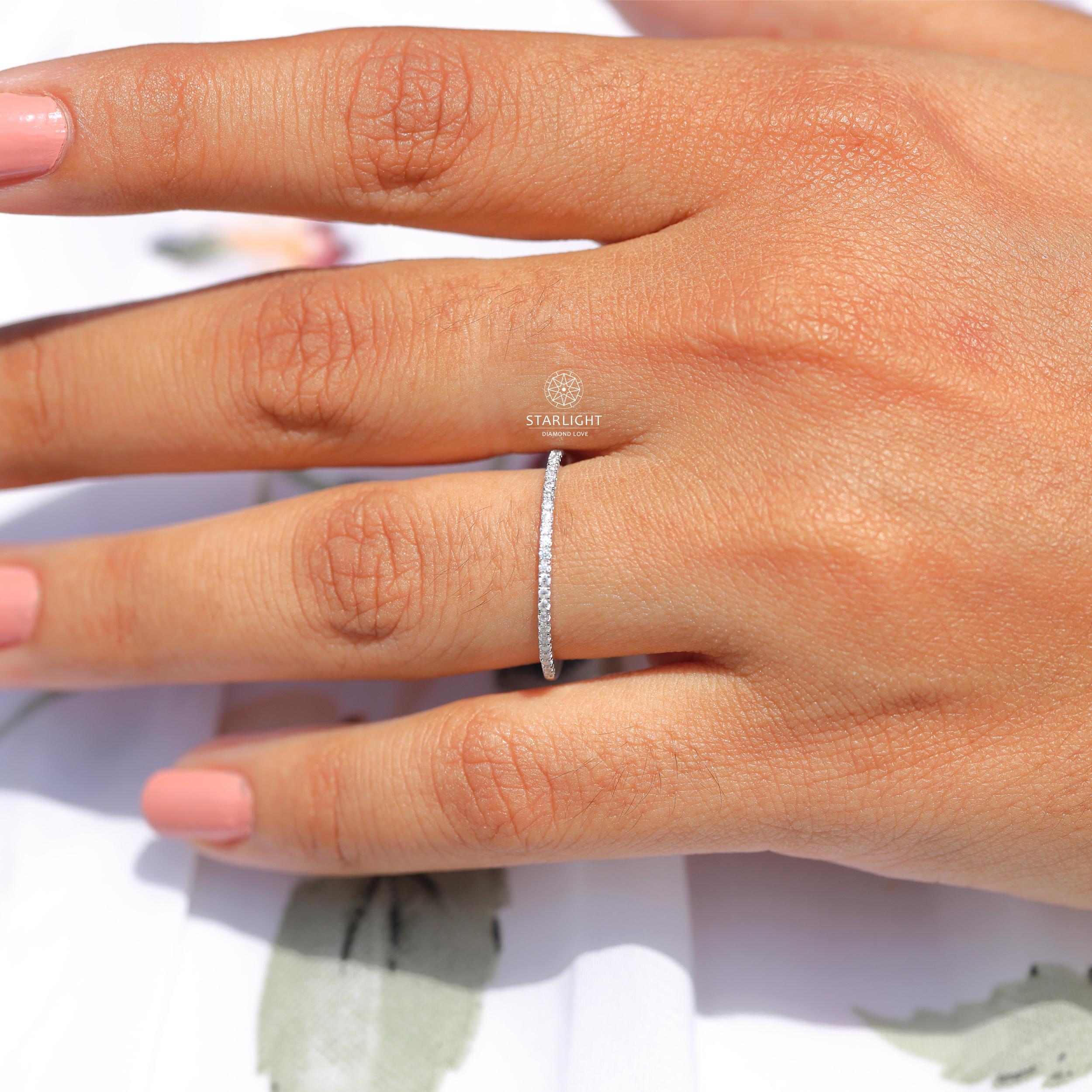 1mm Micro Pave Lab Grown Diamond Wedding Band, Delicate Half