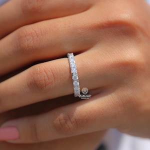 2.5mm Lab Grown Diamond Wedding Band Womens Pave Half Eternity Wedding Ring in 14K Solid White Gold Matching Band, Anniversary Gift For Her