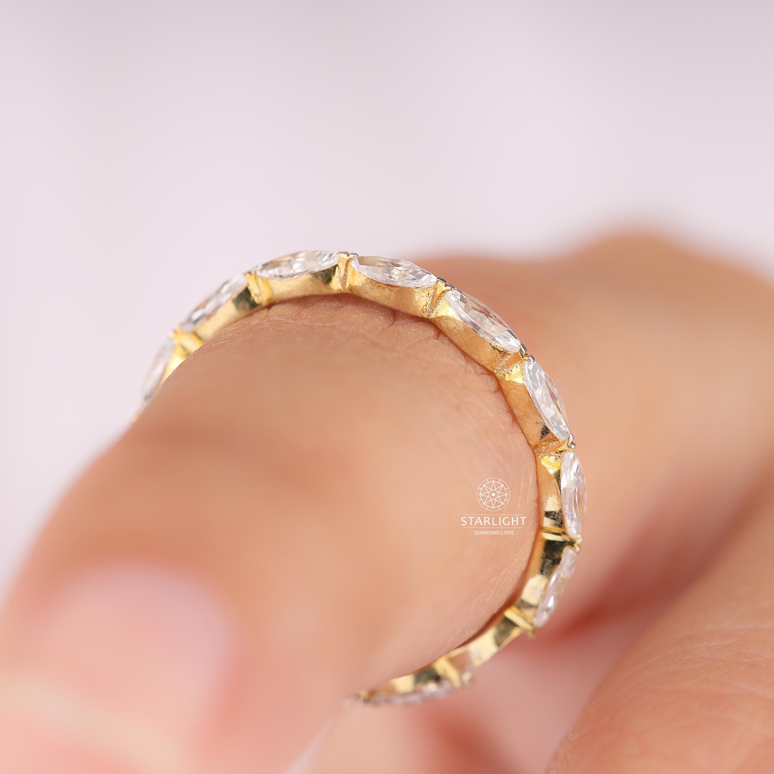 Marquise Cut Lab Grown Diamond Wedding Band Minimalist Full Eternity ...