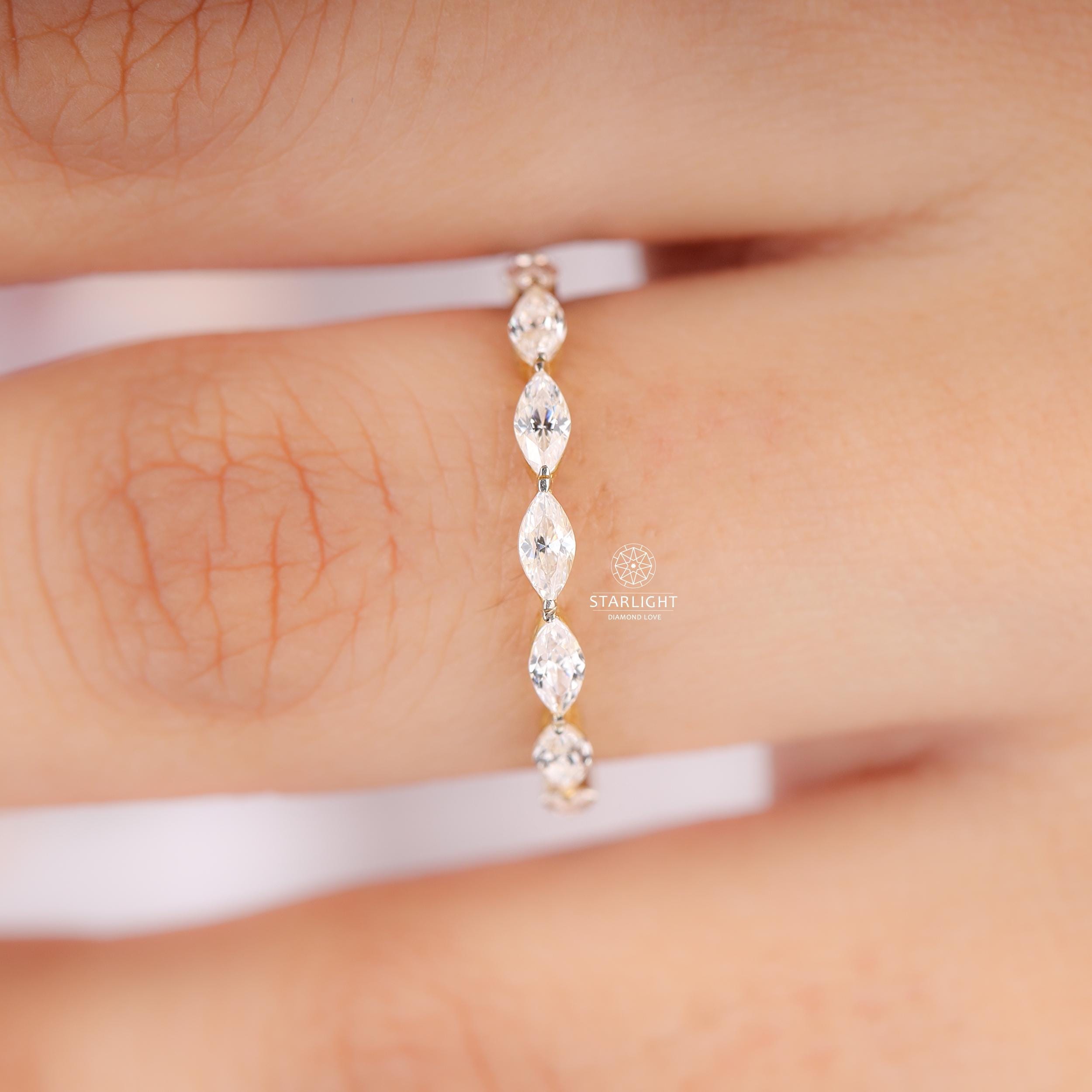 Marquise Cut Lab Grown Diamond Wedding Band Minimalist Full Eternity ...
