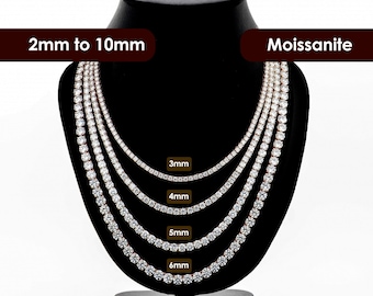 Moissanite Silver Tennis Chain or Bracelet, Diamond Alternative Waterproof Jewelry Iced Out Tennis Chain Necklace for Men and Women