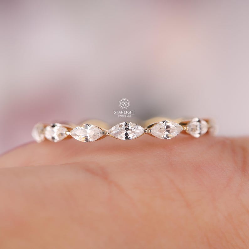 Marquise Cut Lab Grown Diamond Wedding Band Minimalist Full Eternity ...