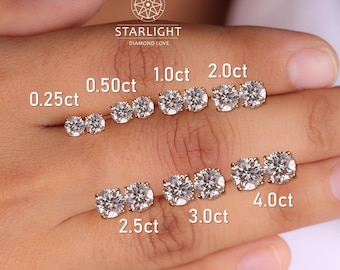 Lab Grown Diamond Earrings, 0.5-5.0 Carat Diamond Earrings, Round Brilliant Cut Studs, 14k Solid Gold Diamond Studs, Diamond Studs For Women