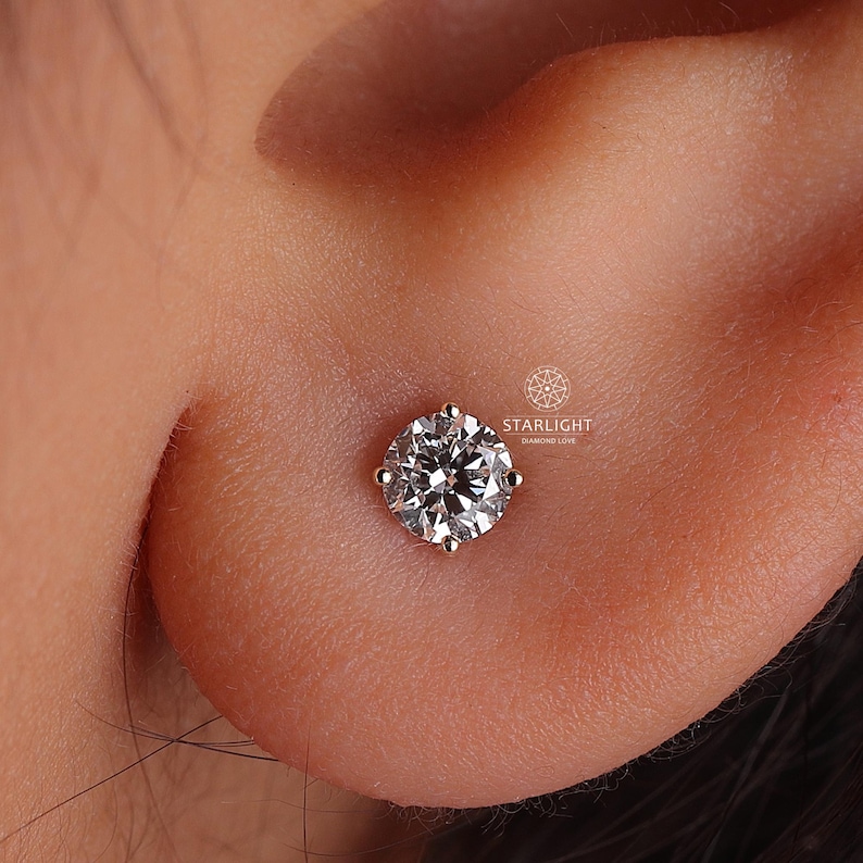 10k/14k Solid Gold Lab Grown Diamond Stud Earrings, push back / screw back diamond earrings