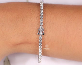 ラボグロウンダイヤモンド テニスブレスレット：925シルバー、重ね付け
