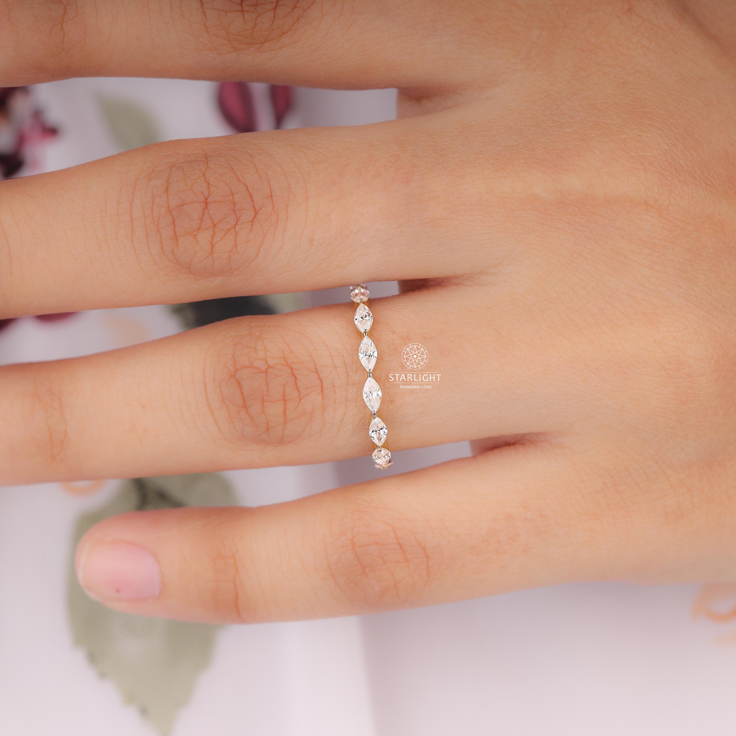 Marquise Cut Lab Grown Diamond Wedding Band Minimalist Full Eternity ...