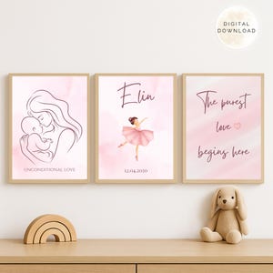 Personalisierbares Poster Babyzimmer Mädchen | Digitaler Download Geburt | Wandbild Name & Datum | Printable Kinderzimmer Deko