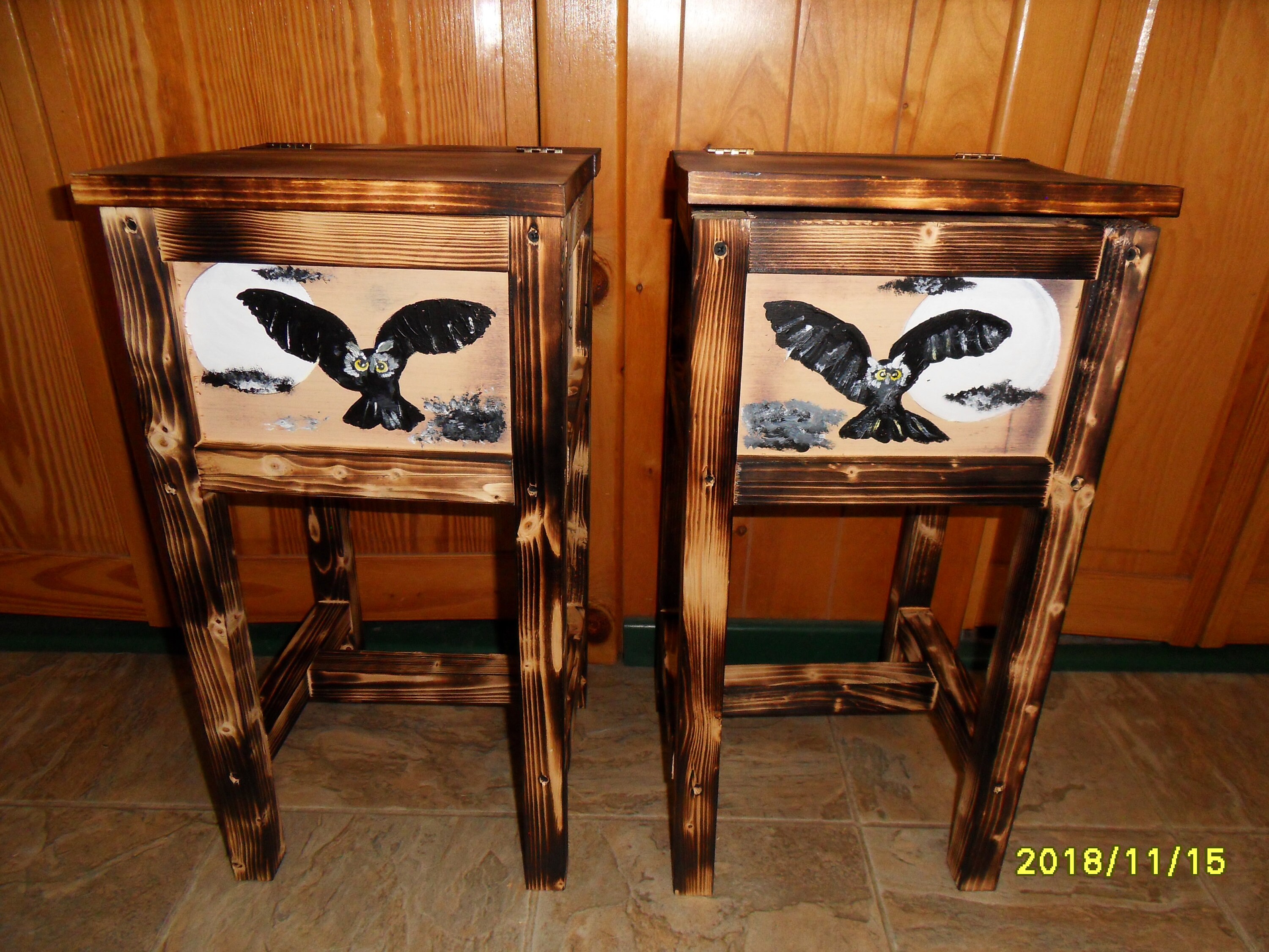 Set Of 2 Owl Tables Nightstand End Table Made In Maine Solid Etsy