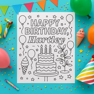 Personalized Birthday Coloring Book – Custom Name Printable for Kids – Party Favor Activity – Digital Download PDF