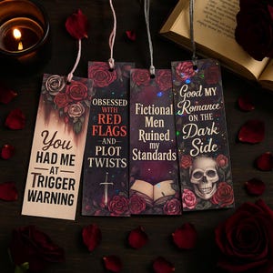 Dark Romance Bookmark Set | Gothic Book Accessories | Skulls, Roses & Tassels | Gift for Book Lovers
