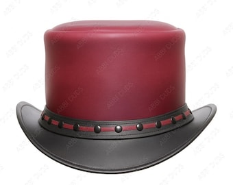 Roter Lederzylinder, Steampunk-Gothic, viktorianisches Cosplay, Festival mit Nietenband