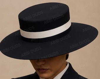 Cappello a cilindro in feltro di lana nera fatto a mano – Ispirato a Melania Trump, elegante cappello da cerimonia per Derby, chiesa e matrimonio.