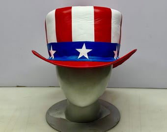 Handgefertigter Zylinder aus Leder mit amerikanischer Flagge, patriotisches Steampunk-Festival-Accessoire