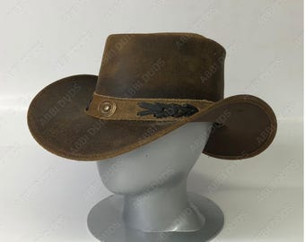 Handmade Crazy Horse Leather Cowboy Hat, Unisex Western Bush Hat