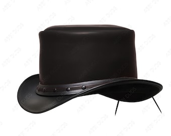 Schwarzer Lederzylinder, Steampunk-Gothic-Stil, viktorianisches Cosplay, mit Nieten besetztes Festival-Accessoire