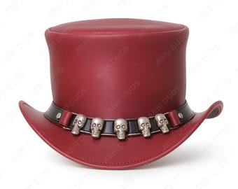 Red Leather Steampunk Top Hat