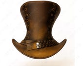Burnished Brown Leather Corset Top Hat