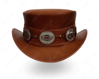Handgemachter Steampunk Brauner Leder Hut Steampunk Western Cowboy Hut Hut