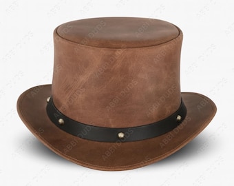 Handgemachter brauner Leder Hut Steampunk Steampunk Cowboy Hut für Männer & Frauen