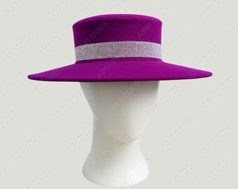 Magenta Wool Hat With Rhinestone Band Kentucky Derby Hats  display picture 2