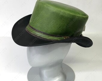 Handmade Green Genuine Leather Top Hat – Steampunk Gothic Victorian Cosplay Hat for Men & Women