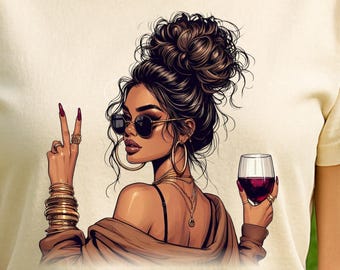 Sassy Latina Woman PNG: Wine Glass Clipart for T-Shirts (Digital Download)
