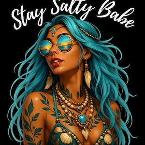Stay Salty Babe PNG / Download digitale Ocean Goddess / Clipart ragazza spiaggia Boho / Grafica con vibrazioni da sirena / PNG trasparente a 300 DPI per magliette