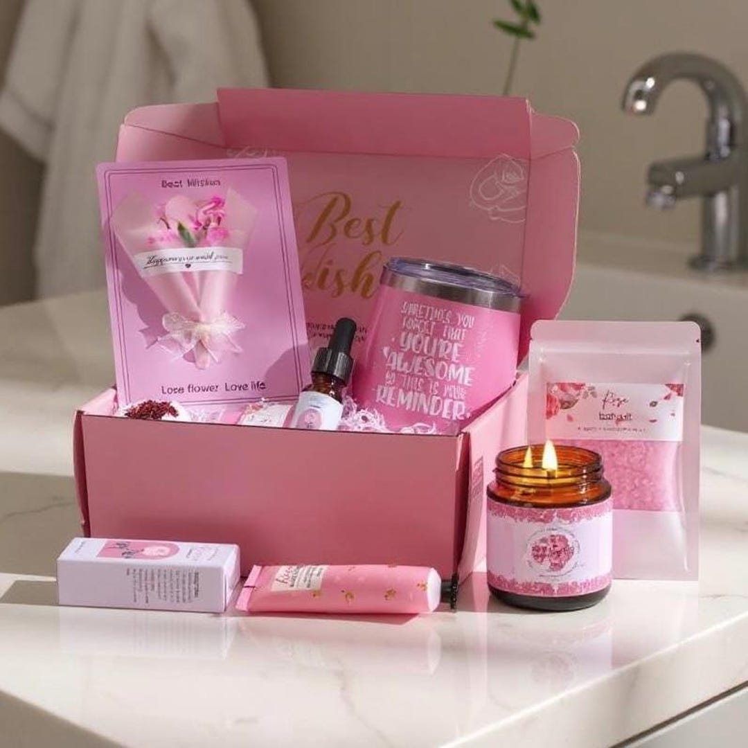 Rose Spa Gift Box for Her: Personalized Tumbler, Candle & Bath Set - Etsy
